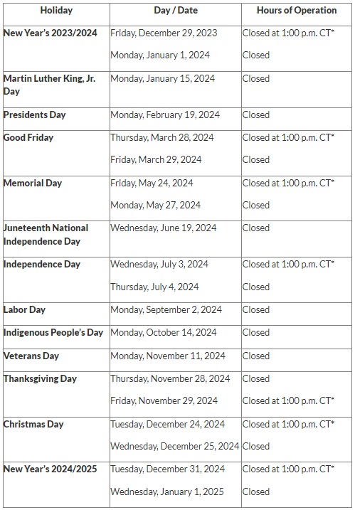 2024 MPF Holiday Schedule
